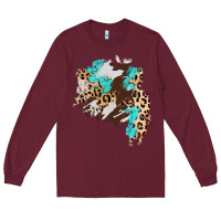 Burgundy cowhide leopard turquoise patch Long Sleeve Tee - AdoDesignShop