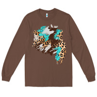 Chestnut cowhide leopard turquoise patch Long Sleeve Tee - AdoDesignShop