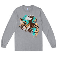 Heather Grey cowhide leopard turquoise patch Long Sleeve Tee - AdoDesignShop