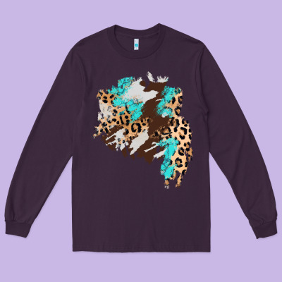 Cowhide Leopard Turquoise Patch Long Sleeve Tee Designed By Adodesignshop