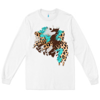 White cowhide leopard turquoise patch Long Sleeve Tee - AdoDesignShop