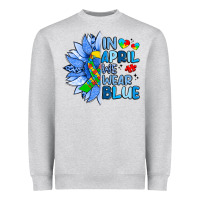 Heather Grey in april we wear blue sunflower Heavyweight Sweatshirt - Artiststas
