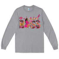 Heather Grey girl boss afro black woman Long Sleeve Tee - NancyCooperArtShop
