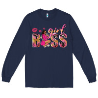 Navy girl boss afro black woman Long Sleeve Tee - NancyCooperArtShop