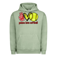Pigment Oil Green Peace love Softball Urban Hoodie - HowdyJamesFarm