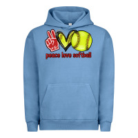 Pigment Pebble Blue Peace love Softball Urban Hoodie - HowdyJamesFarm
