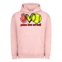Pigment Salmon Peace love Softball Urban Hoodie - HowdyJamesFarm