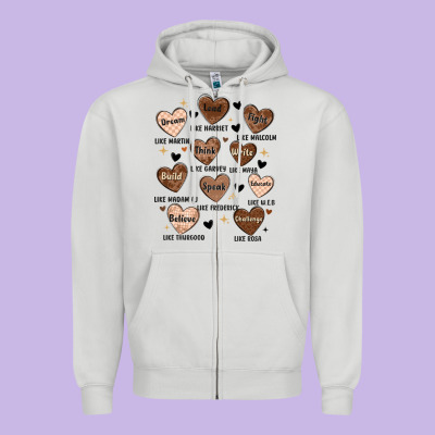 Black History Month Hearts Zipper Hoodie Designed By Maliassmallbusiness