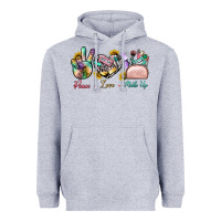 Heather Grey Peace Love Make Up Heavyweight Hoodie - BundleAndBundleShop