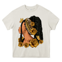 Cream Gold roses afro woman Heavy Core Tee - RanaPortraitStore
