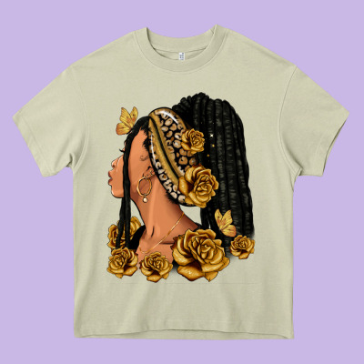 Heavy Core Tee Gold roses afro woman