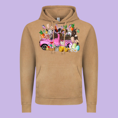 Easter Day Farm Animals Truck Vintage Hoodie Designed By Racoondesign