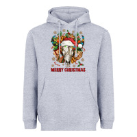 Heather Grey Merry Christmas With Bull skull Heavyweight Hoodie - BundleAndBundleShop