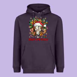 Merry Christmas With Bull Skull Heavyweight Hoodie Designed By Bundleandbundleshop