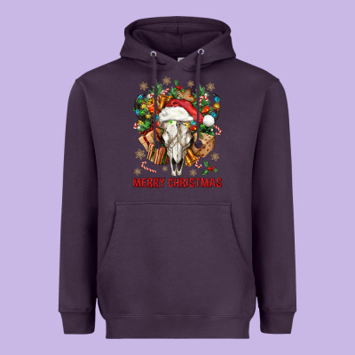 Merry Christmas With Bull Skull Heavyweight Hoodie Designed By Bundleandbundleshop