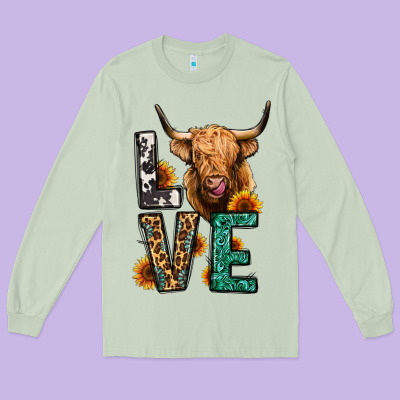 Love Long Haired Cow Long Sleeve Tee Designed By Jasminsmagicworld