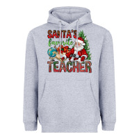 Heather Grey Santa's Favorite Teacher Heavyweight Hoodie - BundleAndBundleShop