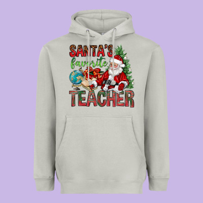 Santa's Favorite Teacher Heavyweight Hoodie Designed By Bundleandbundleshop
