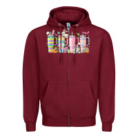 Burgundy retro groovy easter Zipper Hoodie - MaliasSmallBusiness