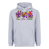 Heather Grey Peace Love Mardi Gras Heavyweight Hoodie - BundleAndBundleShop