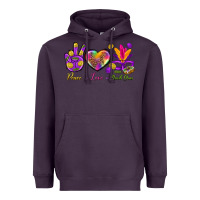 Plum Peace Love Mardi Gras Heavyweight Hoodie - BundleAndBundleShop