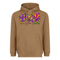 Toasted Coconut Peace Love Mardi Gras Heavyweight Hoodie - BundleAndBundleShop