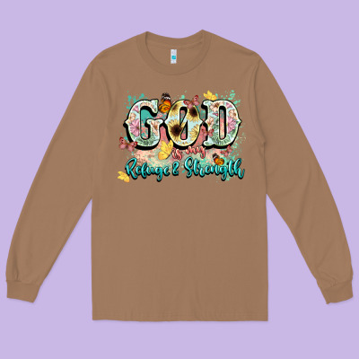 God Is My Refugee And Strength Long Sleeve Tee Designed By Nancycooperartshop