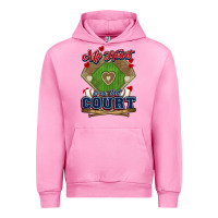 Fuchsia Pink My heart is on that court Baseball Urban Hoodie - HowdyJamesFarm
