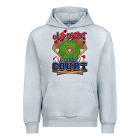 Heather Grey My heart is on that court Baseball Urban Hoodie - HowdyJamesFarm