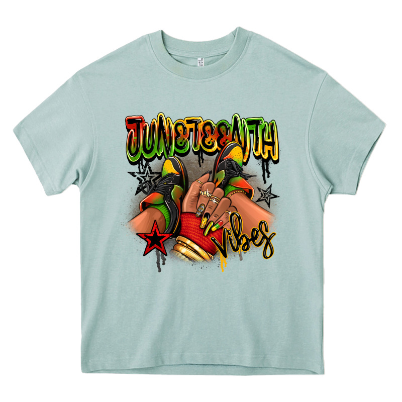 Juneteenth Vibes Black Girl Sneakers Heavy Core Tee by RanaPortraitStore | Teevron