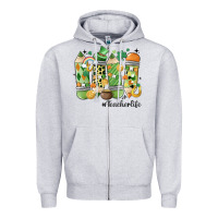 Heather Grey retro patricks day teacher life Zipper Hoodie - MaliasSmallBusiness