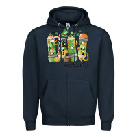 Navy retro patricks day teacher life Zipper Hoodie - MaliasSmallBusiness