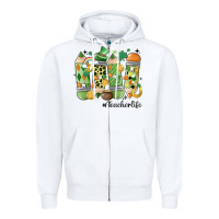 White retro patricks day teacher life Zipper Hoodie - MaliasSmallBusiness