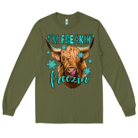 Army Green i'm freakin freezin long haired cow Long Sleeve Tee - Jasminsmagicworld