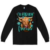 Black i'm freakin freezin long haired cow Long Sleeve Tee - Jasminsmagicworld
