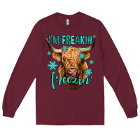 Burgundy i'm freakin freezin long haired cow Long Sleeve Tee - Jasminsmagicworld