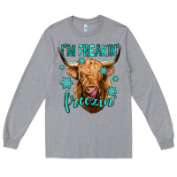 Heather Grey i'm freakin freezin long haired cow Long Sleeve Tee - Jasminsmagicworld