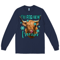 Navy i'm freakin freezin long haired cow Long Sleeve Tee - Jasminsmagicworld