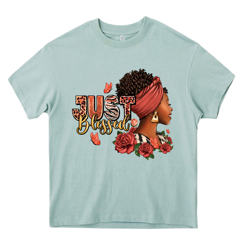 Just Blessed Afro Woman With Roses Heavy Core Tee by RanaPortraitStore | Teevron
