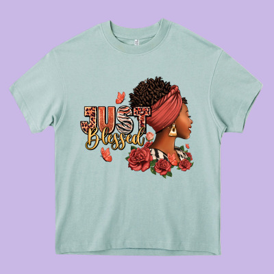 Heavy Core Tee Just blessed afro woman with roses