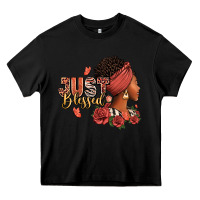 Black Just blessed afro woman with roses Heavy Core Tee - RanaPortraitStore