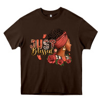 Chocolate Brown Just blessed afro woman with roses Heavy Core Tee - RanaPortraitStore