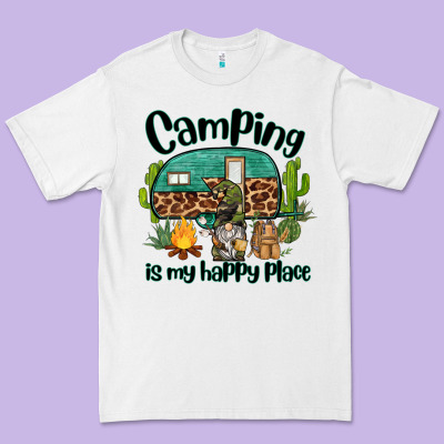 Camping Is My Happy Place Caravan And Gnome Premium Tee Designed By Barkaloodesign