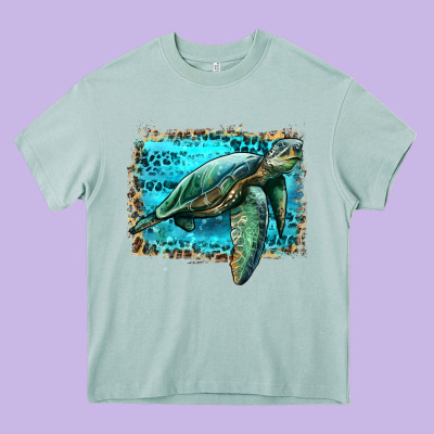 Sea Turtle With Background Heavy Core Tee Designed By Artiststas
