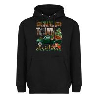 Black Small Town Christmas With Truck Heavyweight Hoodie - BundleAndBundleShop