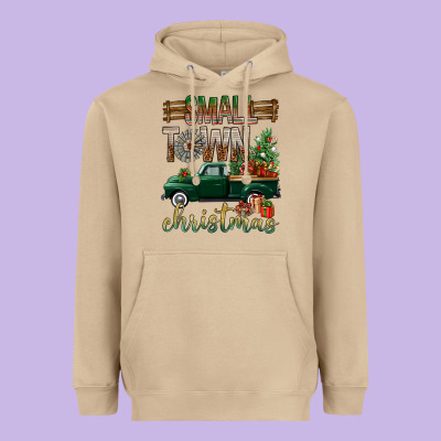 Small Town Christmas With Truck Heavyweight Hoodie Designed By Bundleandbundleshop