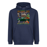 Navy Small Town Christmas With Truck Heavyweight Hoodie - BundleAndBundleShop