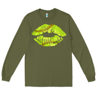 Army Green softball lips Long Sleeve Tee - AdoDesignShop
