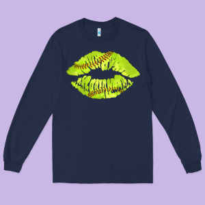 Softball Lips Long Sleeve Tee Designed By Adodesignshop