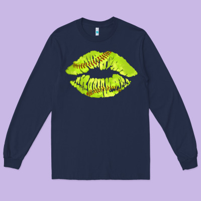 Softball Lips Long Sleeve Tee Designed By Adodesignshop